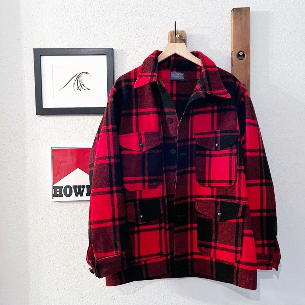 Pendleton Wool Mackinaw Cruiser Jacket Size XL Red Black Buffalo Check